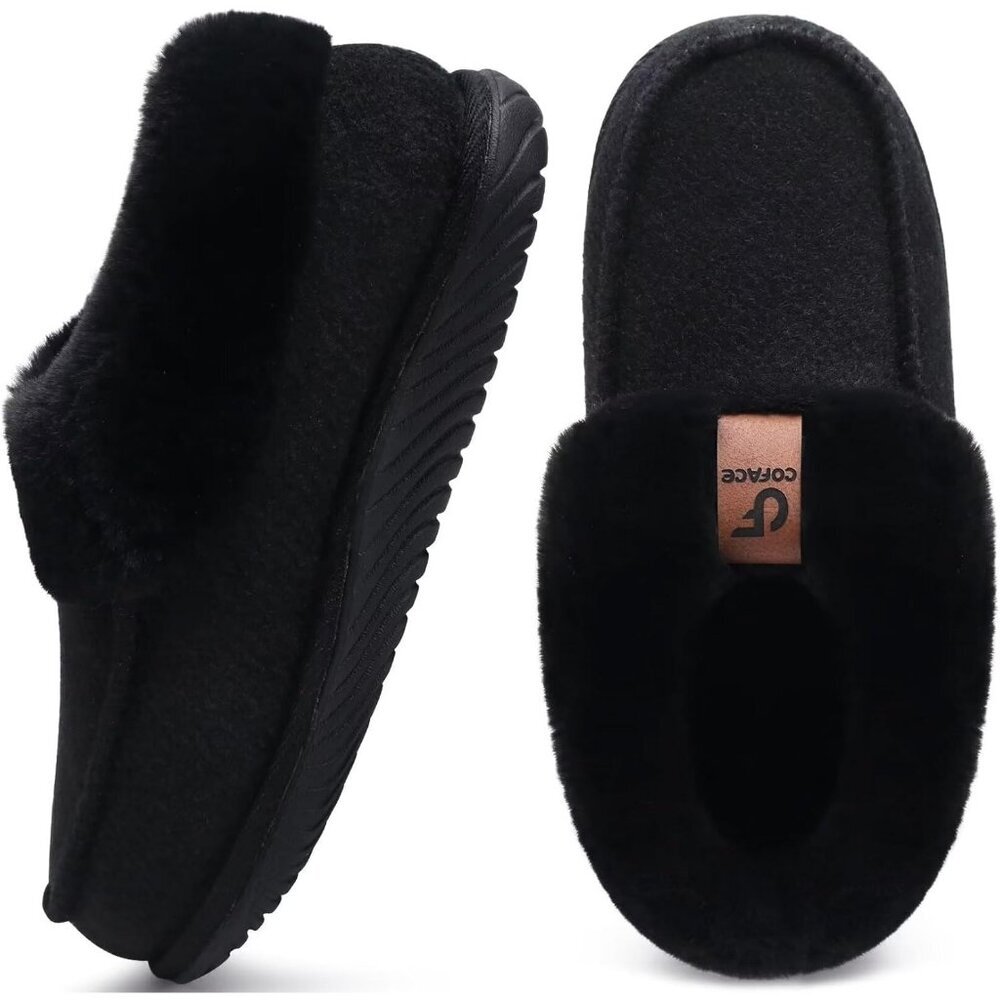 Women's Black Winter Warm Fuzzy Faux Fur Collar Memory Foam Boot Shoes